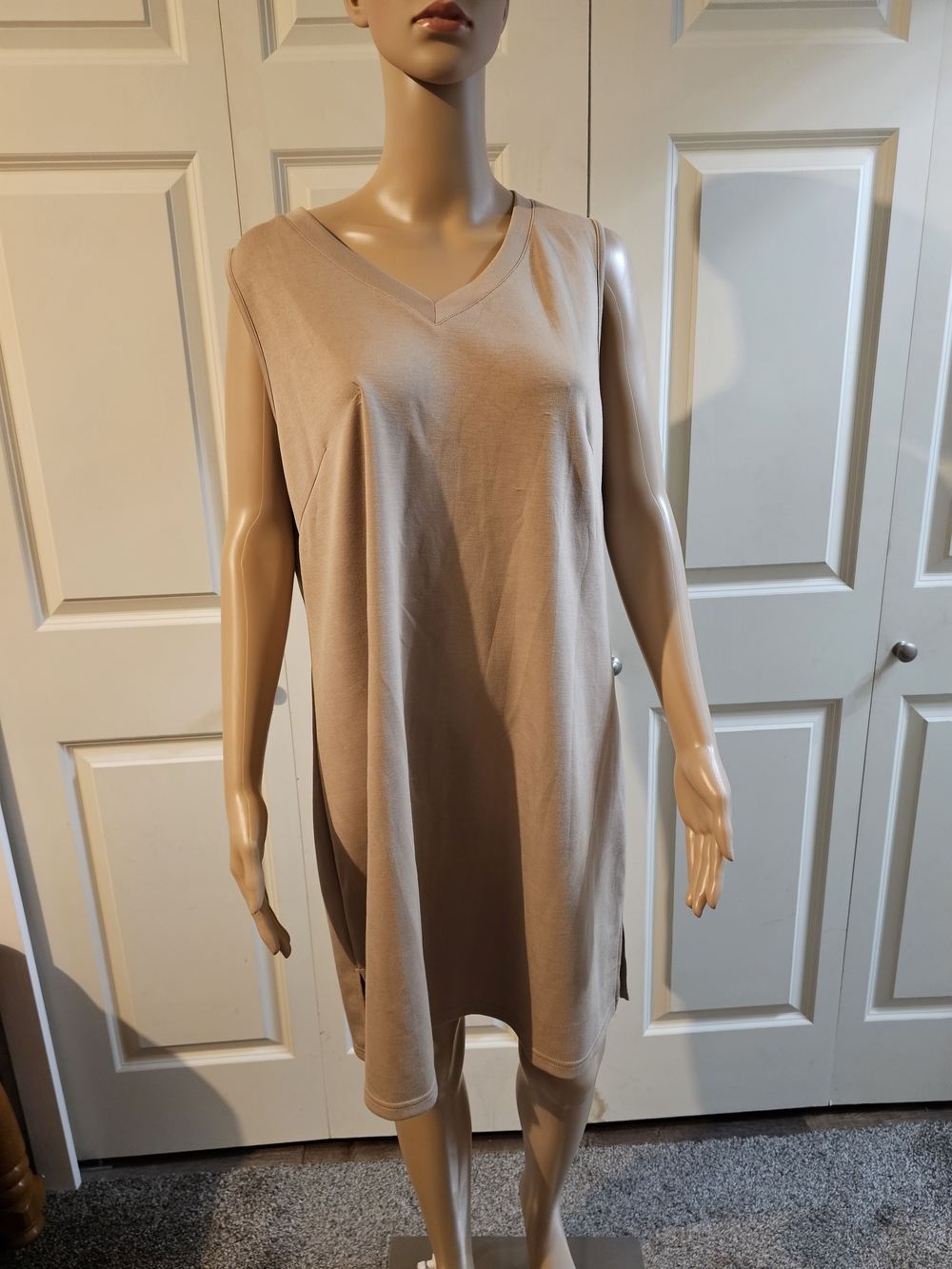 V-Neck Sleeveless Mini Dress in Taupe